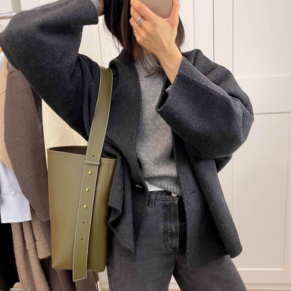 Jolina Leather Bucket Tote - Olive - Picture 4 of 12